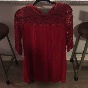 Red mid length sleeved dress